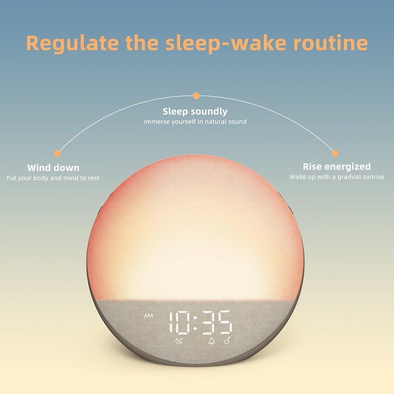 Odokee Sunrise Alarm Clock White Noise Machine: Natural Wake Up Light - Dimmable Clock with Bluetooth Speaker for Bedroom - 25 Sleep Sounds for Baby Adults Kids Cocoa - Image 5